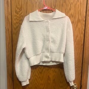 White Textured Button-Up Cardigan